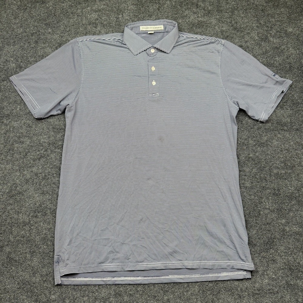 Holderness & Bourne Shirt Men's Large Tailored Fit Golf Polo Blue/White Striped